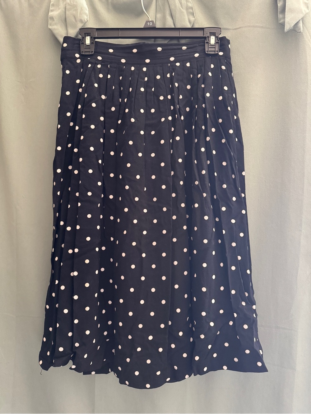 Forever 21 Navy Midi Skirt with White Polka Dots